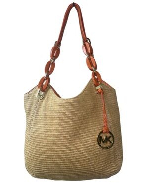 Michael Kors Lilly Woven Straw Hobo Bag - Orange/Tan - EUC